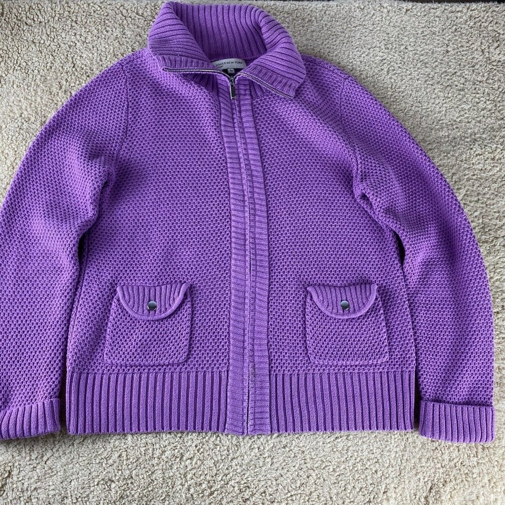 Jones New York Women's Sz L Light Purple Zip Up Long Sleeve Sweater